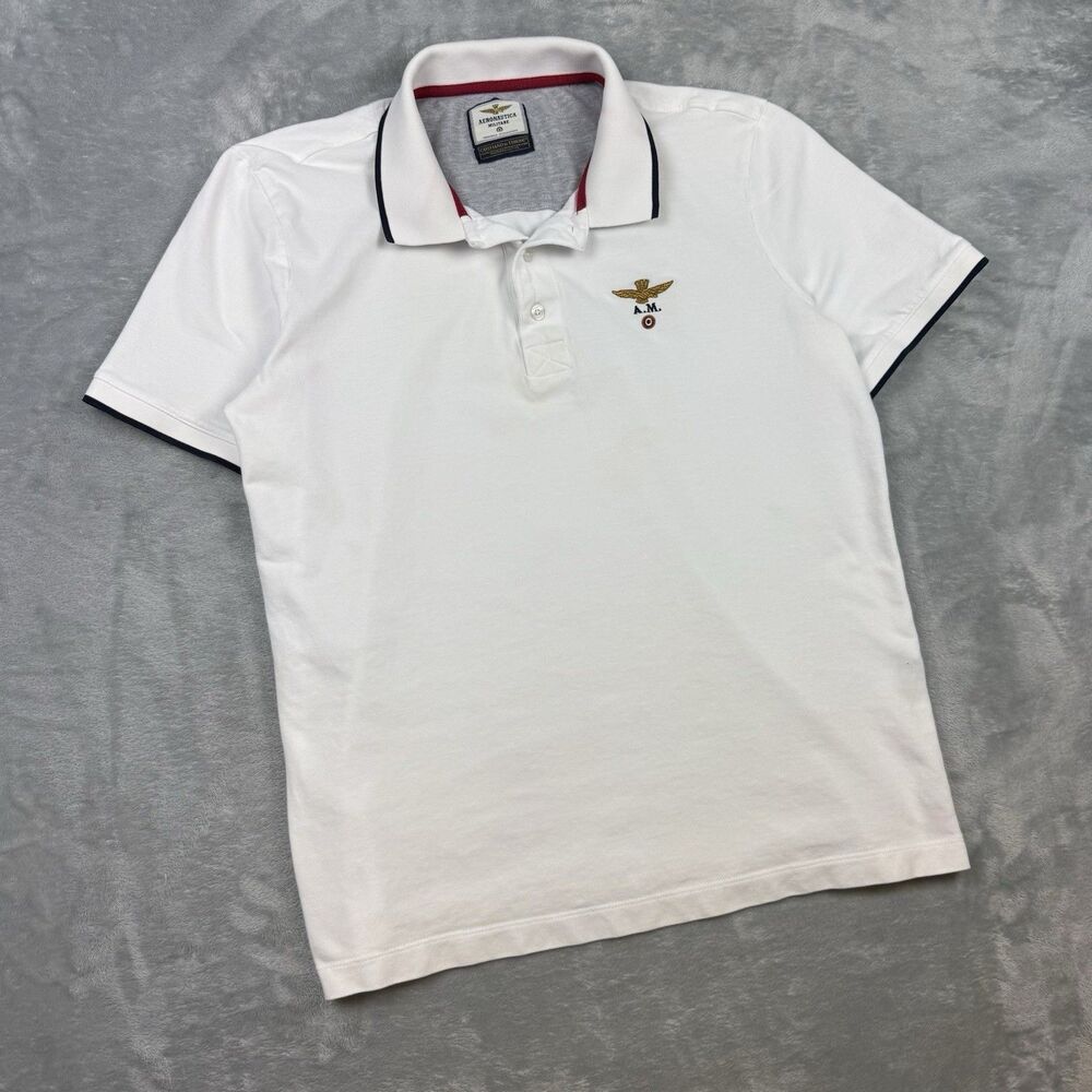 Aeronautica Militare Polo Shirt White Embroidered Logo Military Style L